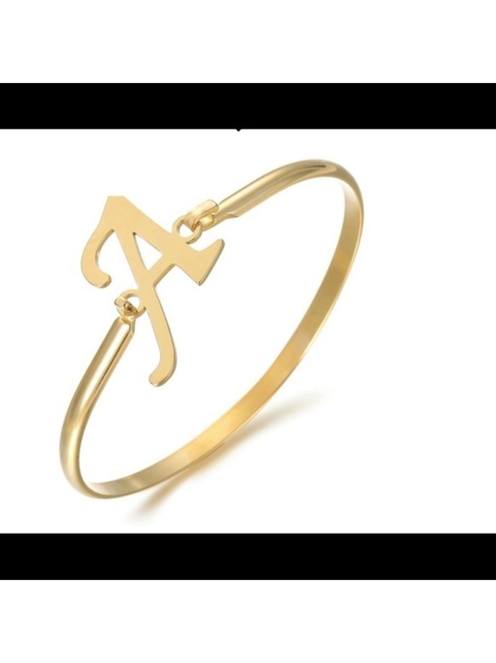 Gold Plated A Initial Bangle Bracelet - Picture 1 of 2